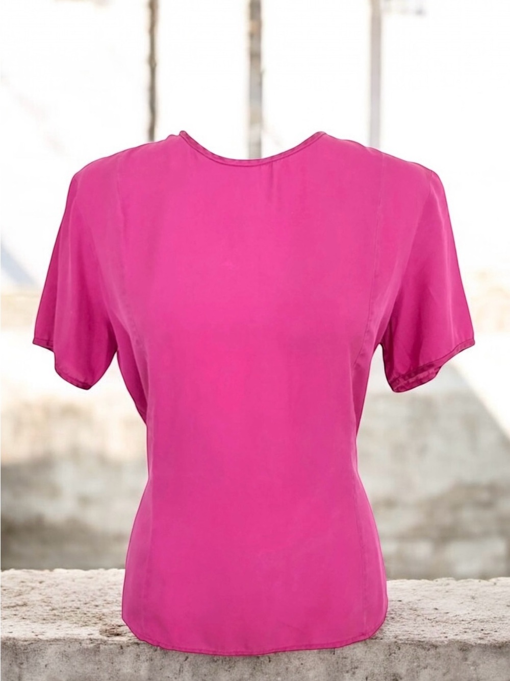 100% Silk Casual Corner Pink Crew Neck Short Sleeve Top Women’s Size M